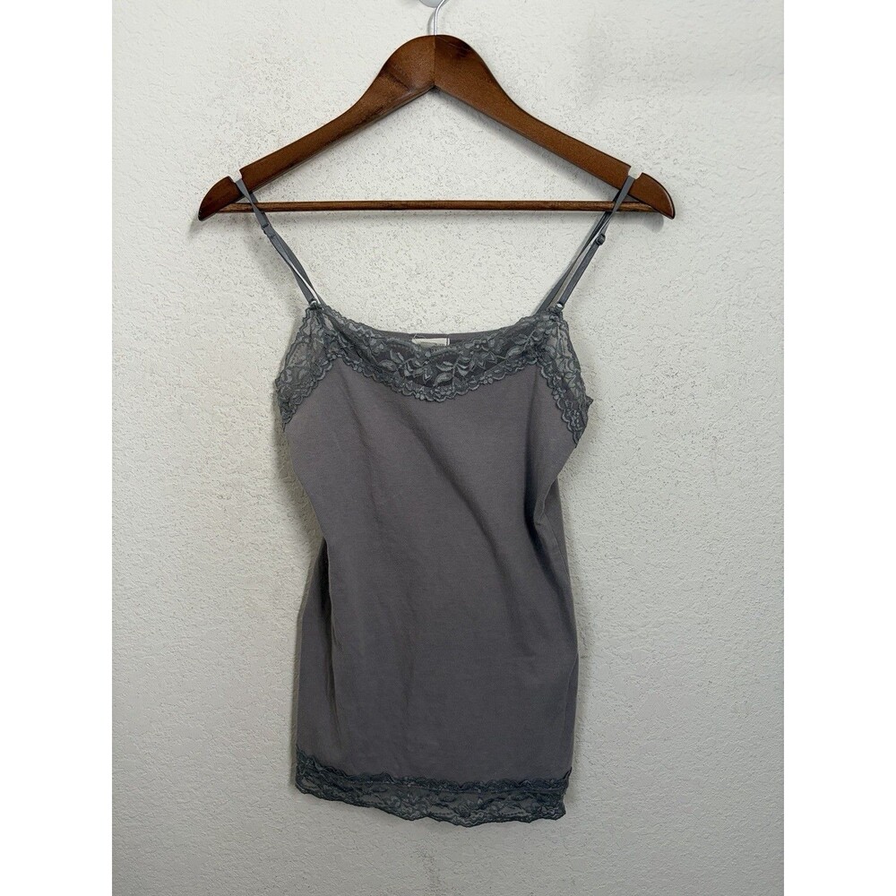 Women’s Y2K M Gray Lace Trim Adjustable Strap Cami Tank Zenana Outfitters